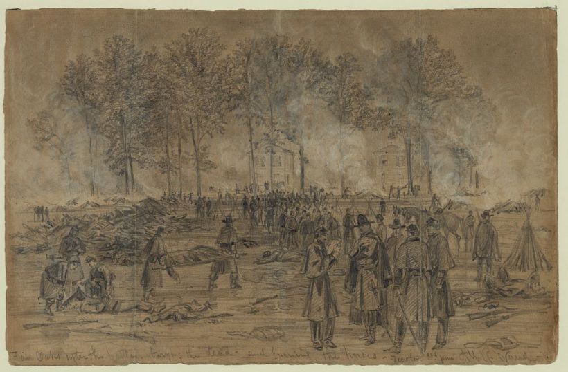 Burying the dead and burning the horses after the Battle of Seven Pines - Library of Congress