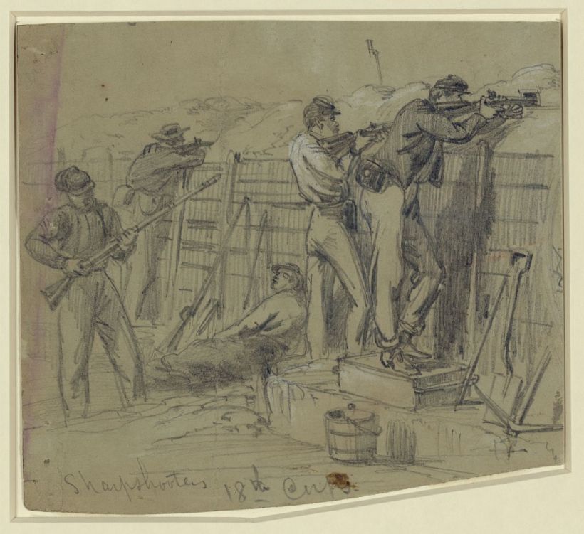 Illustration of Union Sharpshooters at Petersburg by Alfred Waud - LIbrary of Congress