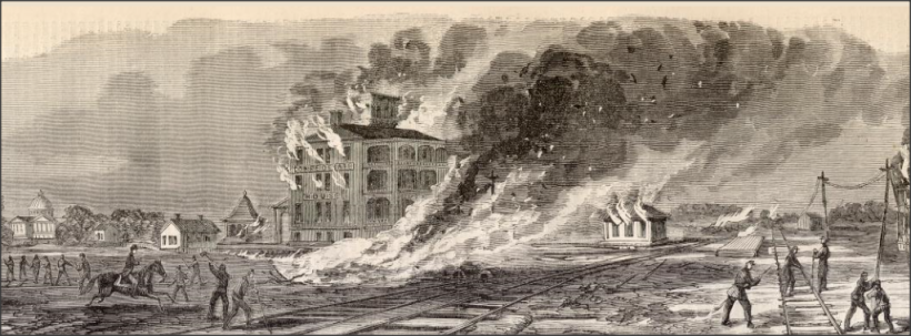 Federal Troops Burning the Confederate House Hotel on May 15, 1863 - Harper's Weekly, June 20, 1863