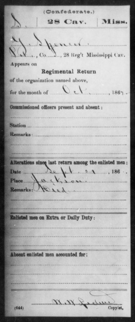 A Card from the Service Record of Gilbert Spencer Giving the Information About His Death - Fold3.com