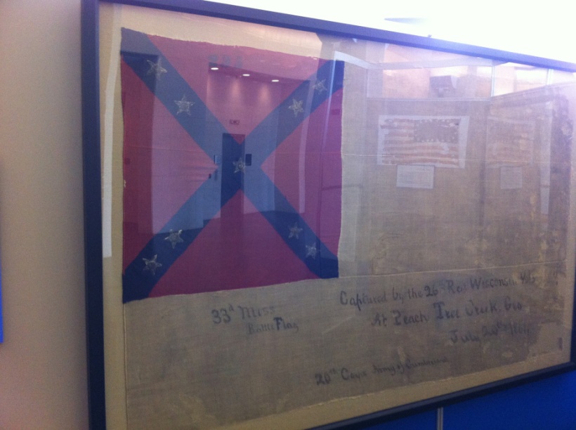 Flag of the 33rd Mississippi Infantry that was captured at Peach Treek Creek - Photo by Author