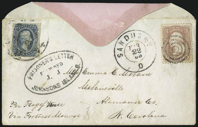 Example of a Letter sent by a Prisoner at Johnson's Island - www.stampauctionnetwork.com
